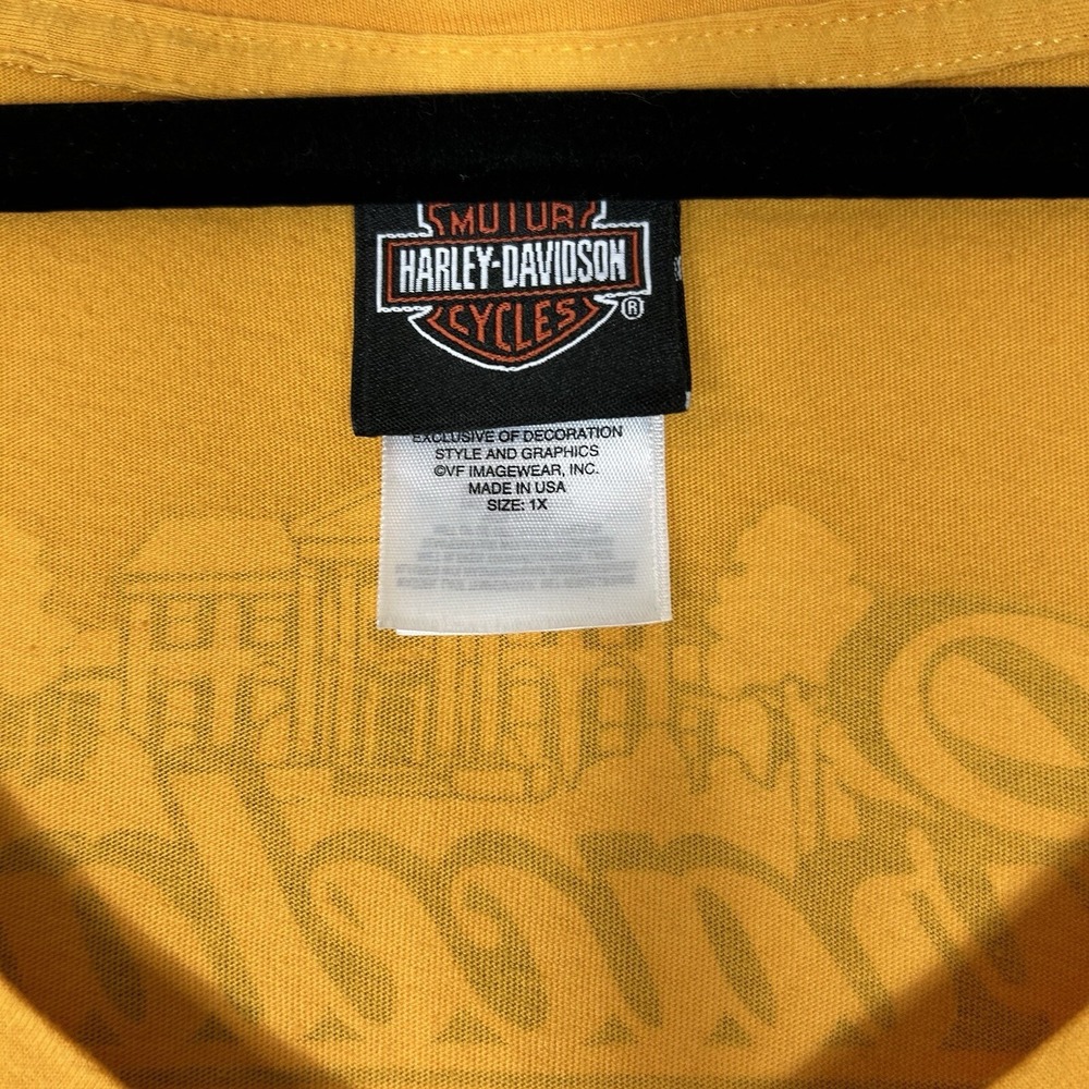 Harley Davidson Shirt Women's 1X Mustard Yellow Graceland Memphis TN Gently Used - Picture 3 of 4